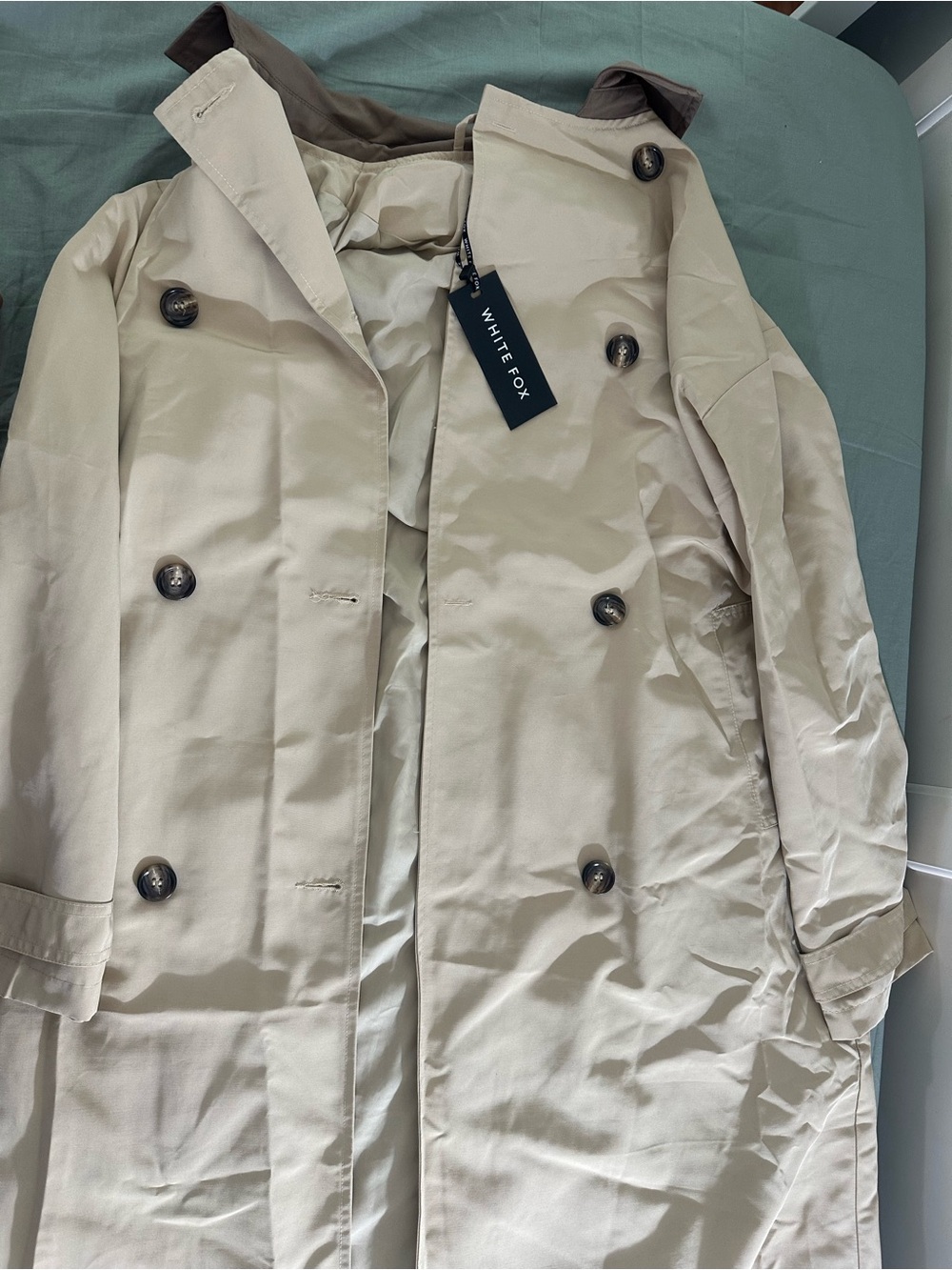 White Fox Boutique Beige Double-Breasted Trench Coat